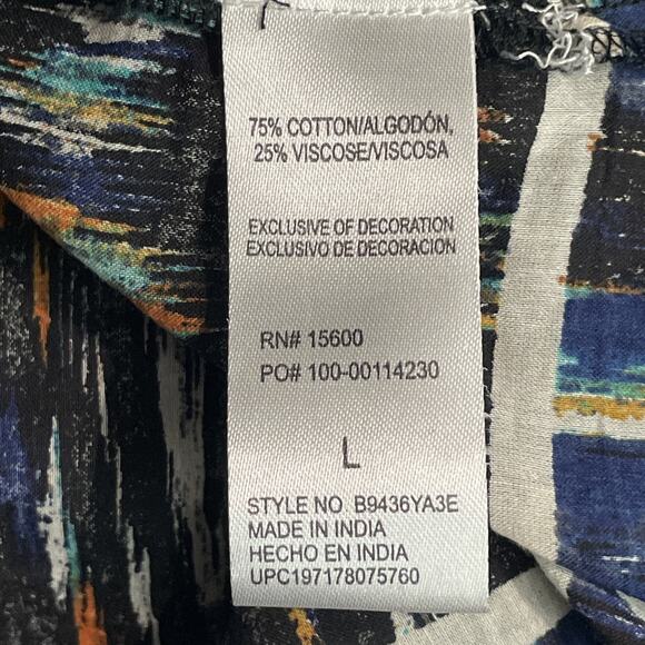 Democracy Womens Large Boho Top Black Multi Colored Beaded Wood Tassel V Neck - Picture 9 of 10